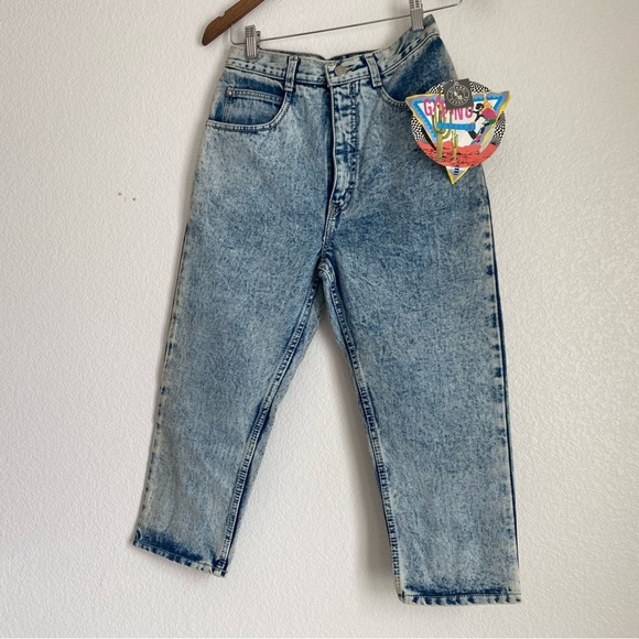 NWT Vintage Gitano acid wash tapered bow tie denim capris, 9/10 - Picture 12 of 12